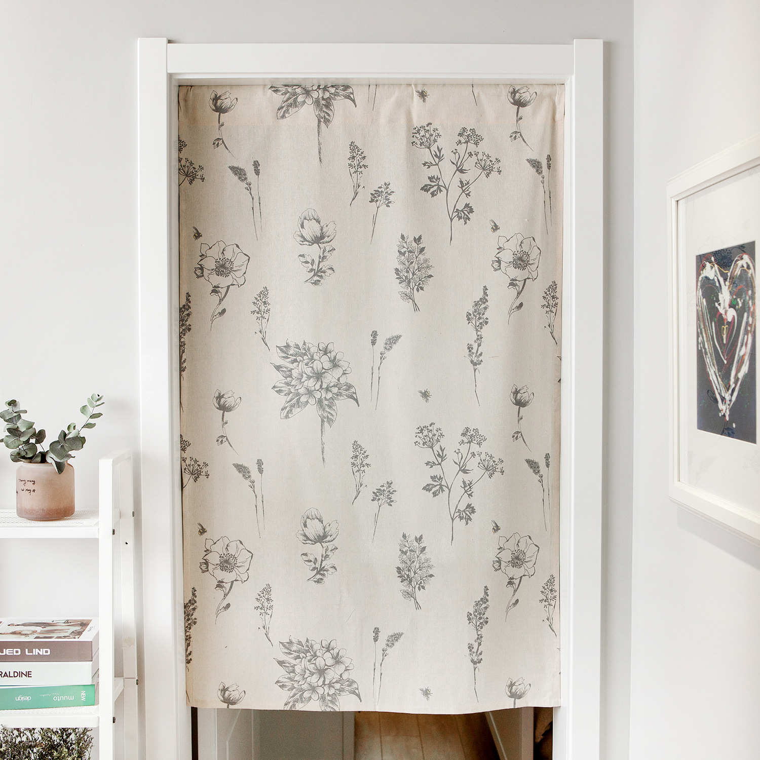 Sketch Flower Print Door Curtain Modern Simple Hanging Curtain Fabric Feng Shui Curtain Bathroom Half Curtain Without Rod