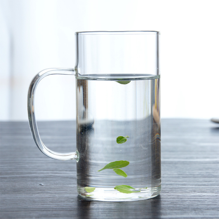 Taza de leche recta sin Tapa Recta transparente recta con mango taza de agua de vidrio intuitiva taza de desayuno de borosilicato taza de té verde