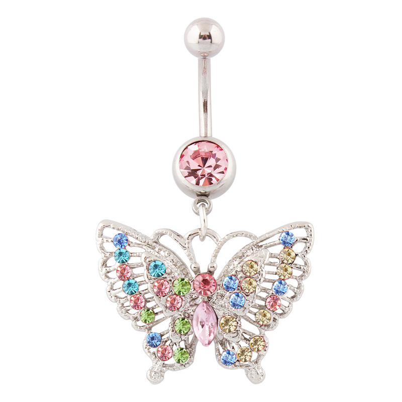 Piercing nombril avec pendentif papillon en acier inoxydable_voghion.com
