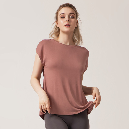 European and American new style slit beautiful back yoga clothes for women loose casual running sports short-sleeved tops women's fitness blouses