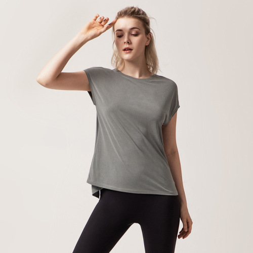 European and American new style slit beautiful back yoga clothes for women loose casual running sports short-sleeved tops women's fitness blouses