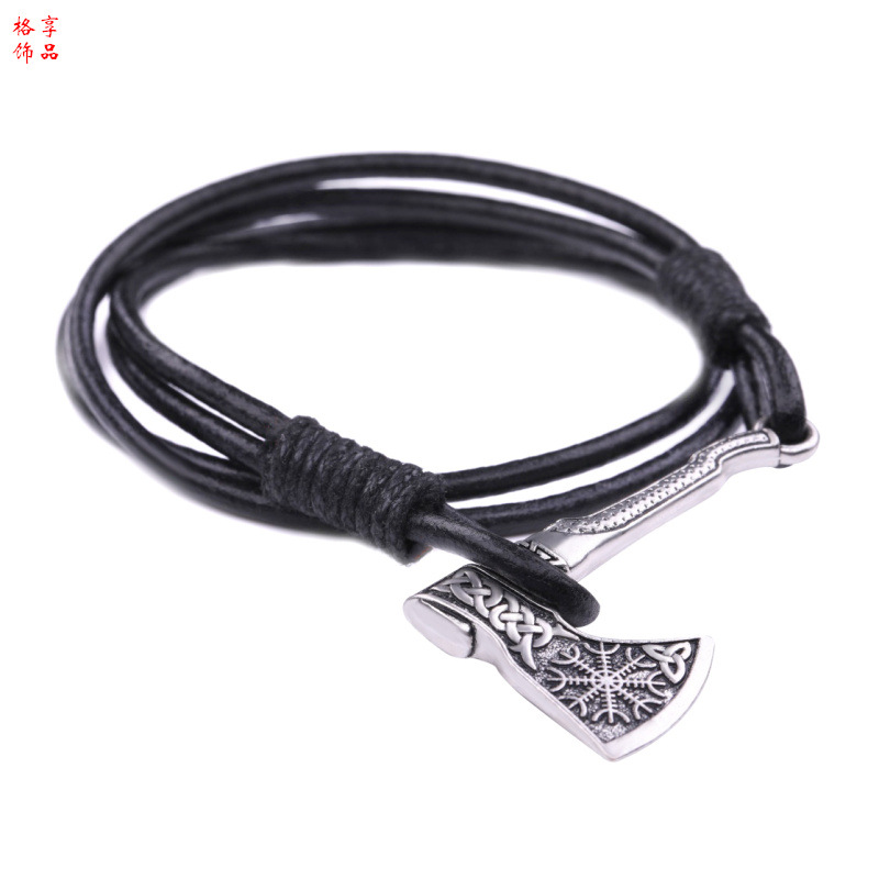 Cross-Border Hot-Selling Fashionable Personalized Trendy Jewelry European and American Leather Men's Ax Scalp Leather Braided Bracelets