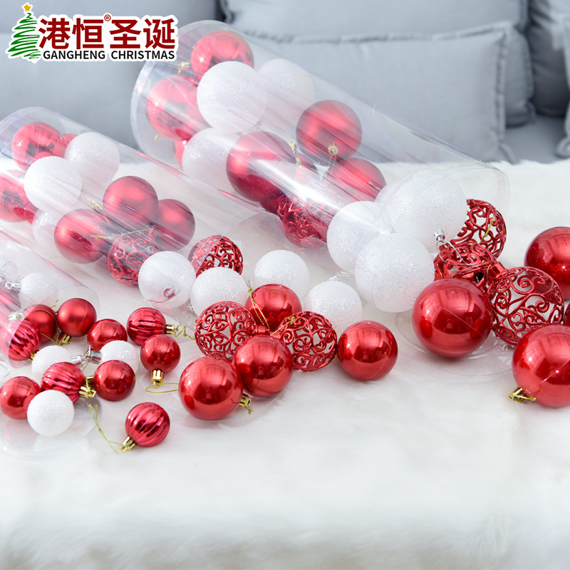 24 piezas de Navidad bola decorativa barril resalte blanco BOLA DE Navidad árbol de Navidad DIY bola decorativa paquete colgante