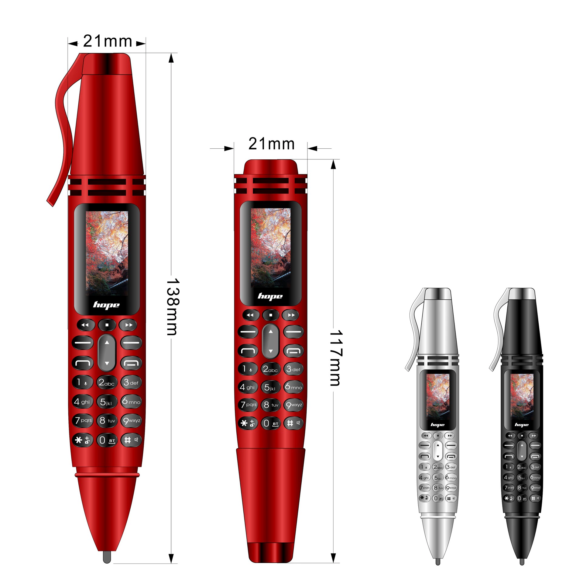 Mini Mobile Phone (Mike) pen-style with Bluetooth, dual‑SIM, expandable memory, 10 cm