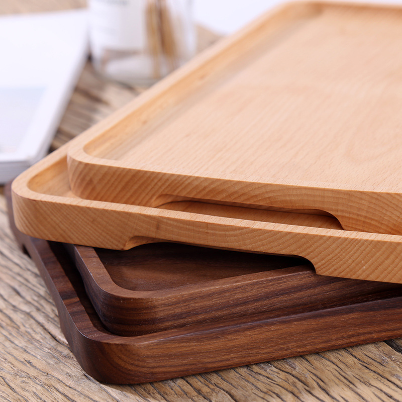 Bandeja de madera con soporte, plato de comedor de haya, plato de madera entera sin pintura, plato de fruta de madera maciza, plato de bocadillos de nogal