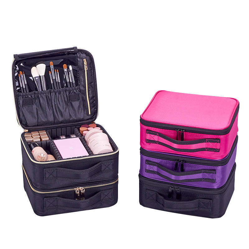 Mini Travel Storage Partition Cosmetic Bag Multifunctional Portable Cosmetic Case Small Size Double Layer Toiletry Bag