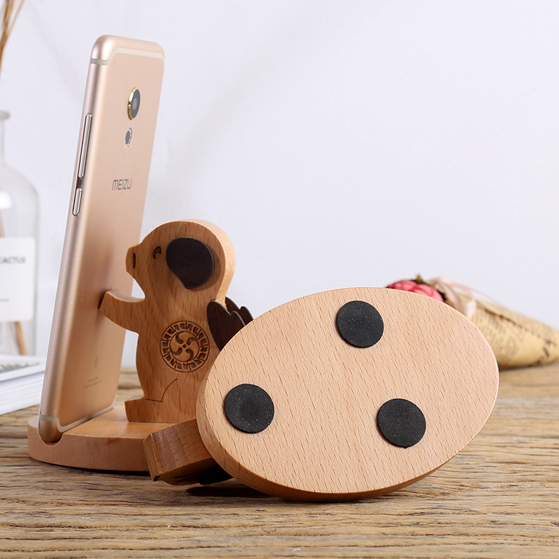 Soporte de madera para teléfonos móviles Cartoon Pig Desktop Sleep Holder Holder