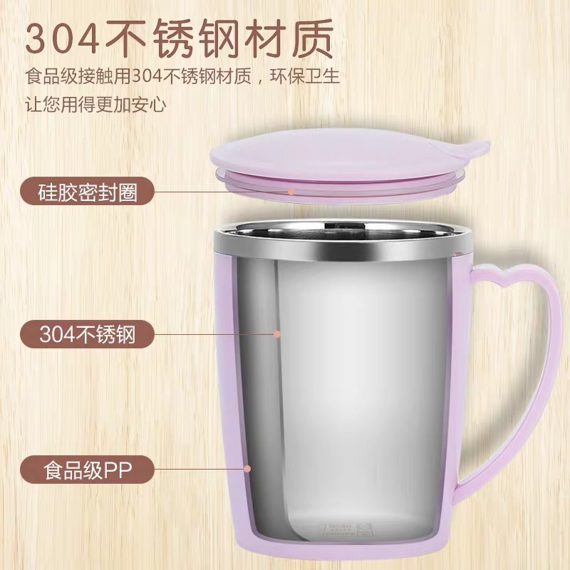 Taza de agua para niños de acero inoxidable 304 - Doble capa aislante - Anticaídas y antichoque térmico - Con asa y tapa - 350 ml - Para estudiantes