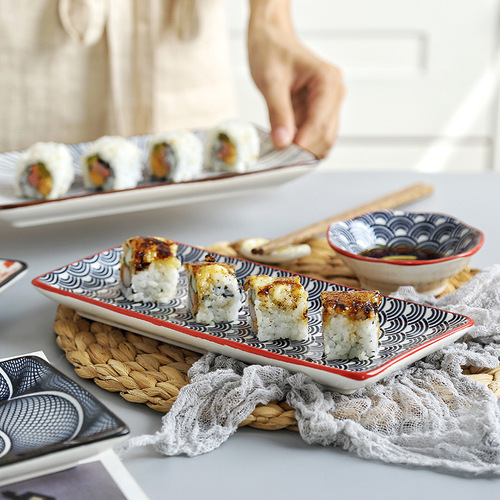 Japanese sushi plate underglaze color rectangular dish plate cold dish sushi restaurant rectangular flat plate Amazon