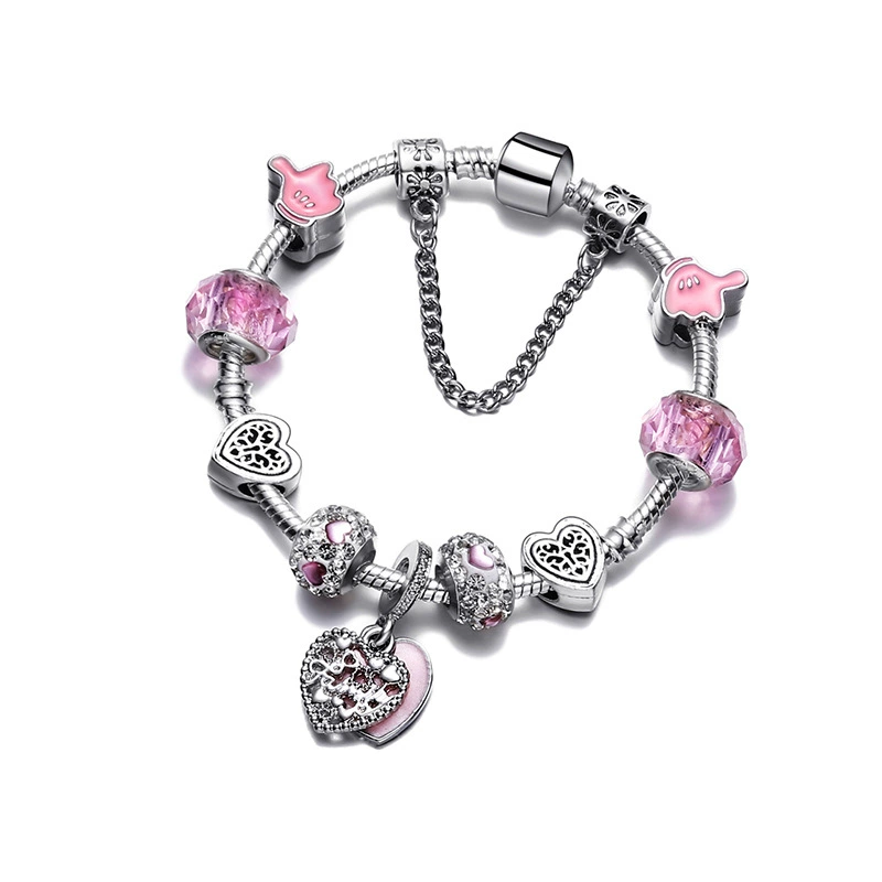 Фуксия кристал bracelet сердце, серебряный браслет для друга ручной работы