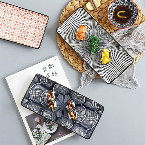 Japanese sushi plate underglaze color rectangular dish plate cold dish sushi restaurant rectangular flat plate Amazon