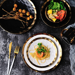 Black Gold and White Gold Ceramic Western Dinner Plates Creative Retro Gold Edge Breakfast Plates Home Restaurant Steak Plates Dessert Plates
