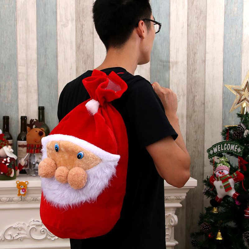 Suministros de decoración de Navidad ancianos cara mochila bolsa de regalo de alto grado de terciopelo dorado bolsa de regalo bolsa de caramelo grande