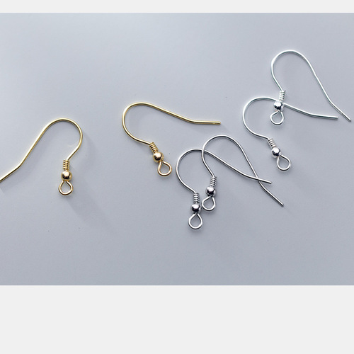 S925 plain silver electroplated gold printed semi-finished product with bead ear hooks handmade DIY jewelry accessories wholesale 0213C