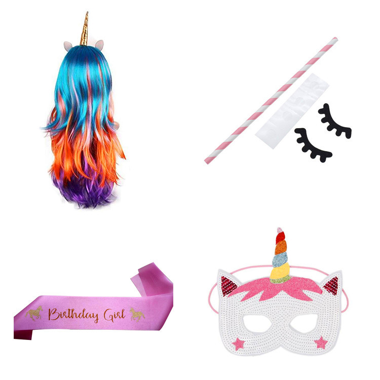 Unicornio fiesta de cumpleaños traje colorido alas diadema correa para el hombro banda ceremonial foto props gafas