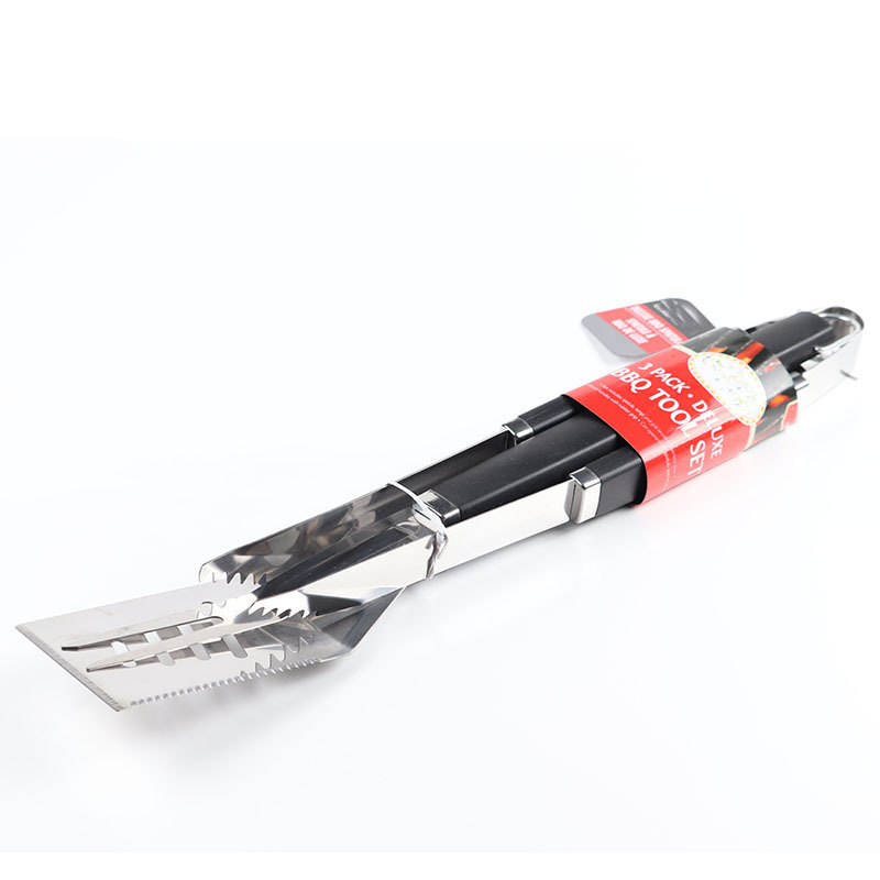 Directo de fábrica barbacoa parrilla traje de acero inoxidable de tres piezas tenedor pala clip PP manejar accesorios de barbacoa portátil al aire libre