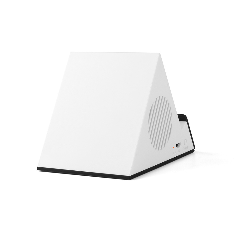 Altavoz Bluetooth con logo luminoso, diseño triangular, soporte de carga inalámbrica, regalo creativo