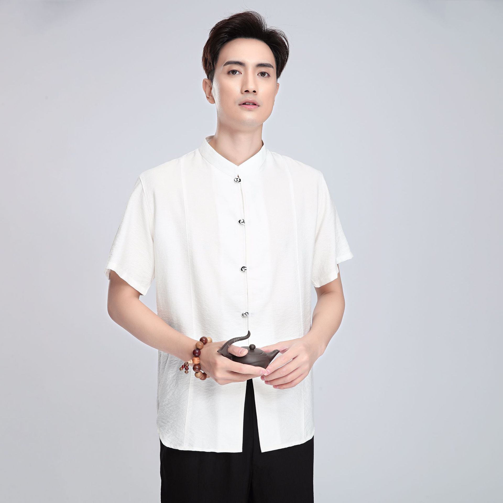 Chinese style linen men's short-sleeved top, Tang suit style, 2818; short-sleeved shirt for middle-aged and elderly men/set available.