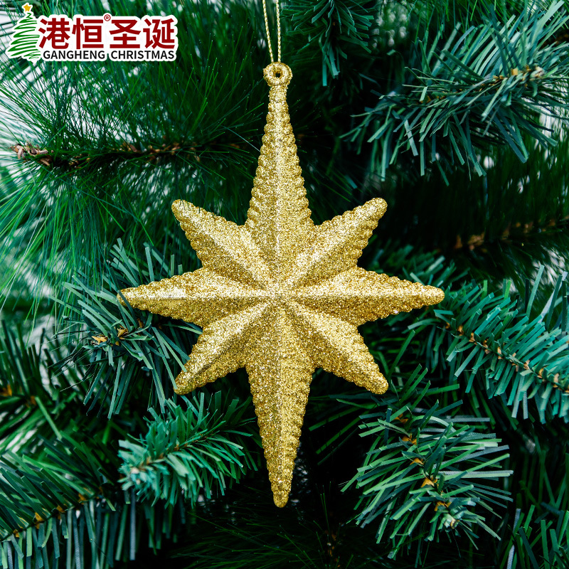 Nuevas decoraciones de Navidad pequeño colgante de brillo en polvo pegajoso Rosa estrella de cinco puntas arco pequeña joyería colgante de árbol de Navidad