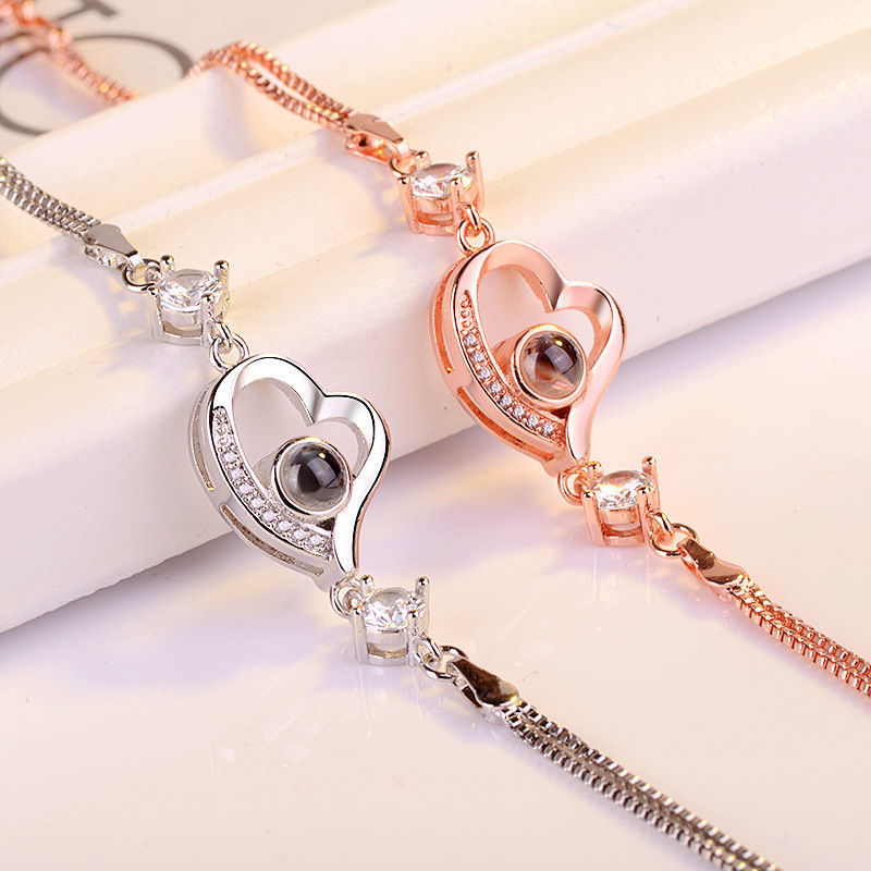Internet celebrity TikTok Same Love bracelet female 100 languages peach heart I love you creative projection hand jewelry Internet celebrity TikTok Same Love bracelet female 100 languages peach heart I love you creative projection hand jewelry