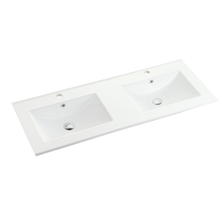 Lavabo de cerámica para encimera, mueble de baño con lavabo integrado, lavabo doble de 1,5 metros.