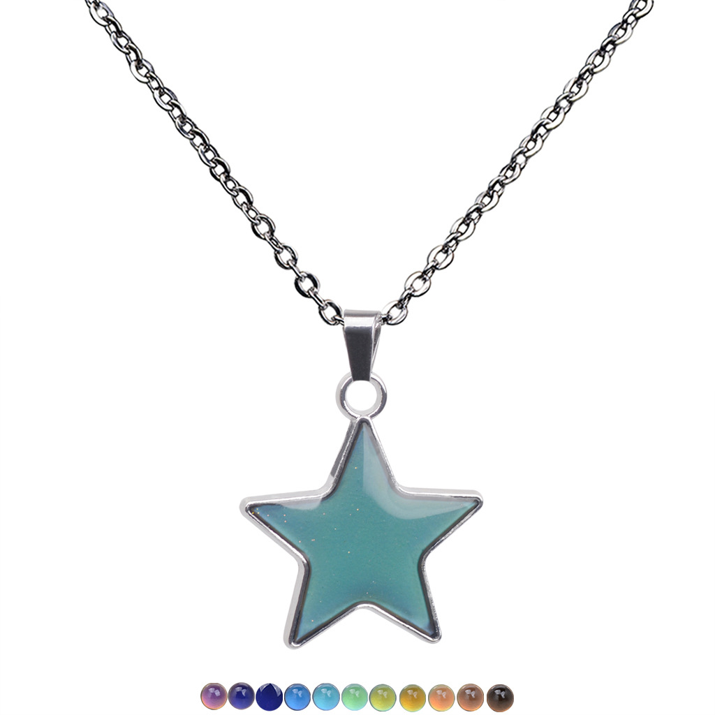 Manufacturer Cross-Border Creative Fashion Women's New Temperature-Sensitive Mood Color-Changing Five-Pointed Star Pendant Necklace Can Be Engraved