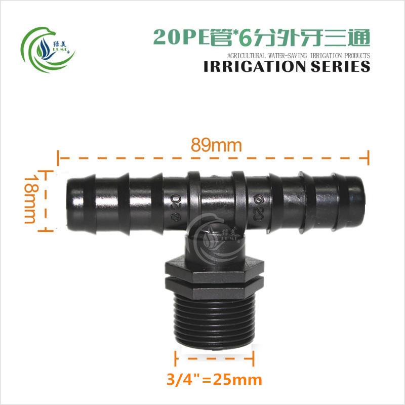 20 PE tubo 6 dientes externos tee invernadero microrroyección goteo accesorios de tubería PE tubo enchufe accesorios de conexión simple 25 filamento externo