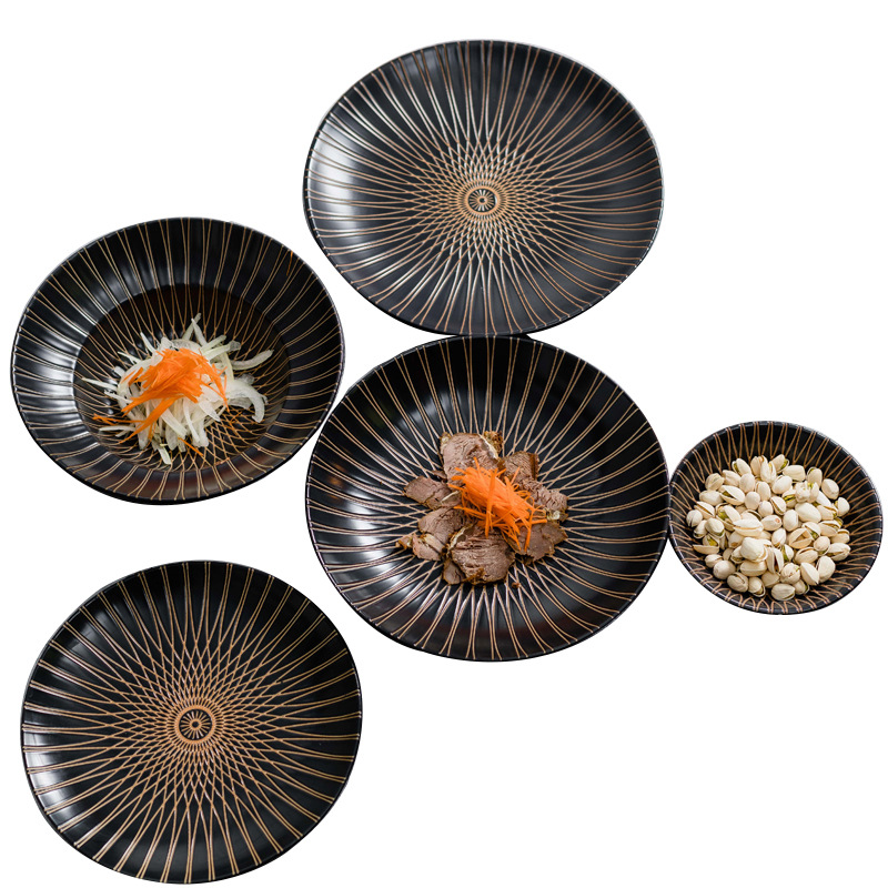 Patrón geométrico gris Plato de cerámica Plato de carne Plato de pasta