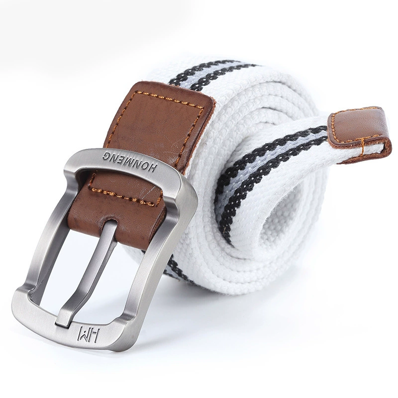 Men's cloth belt, Korean school style, canvas with faux-leather buckle, 105–125 cm