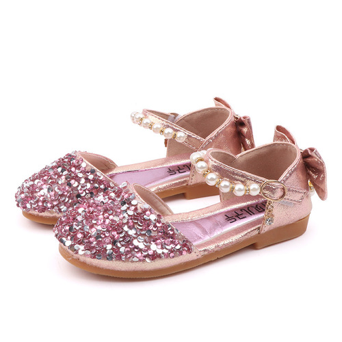 Summer Korean Style Girls Princess Casual Shoes Performance Dance Shoes Small and Medium Children's Leather Shoes Single Shoes Sequined Children's Shoes