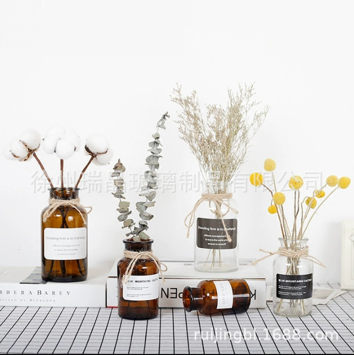 Прозрачная стеклянная ваза в стиле ins, ваза ручной работы из пеньковой веревки, скандинавское украшение для дома, маленькое свежее ретро