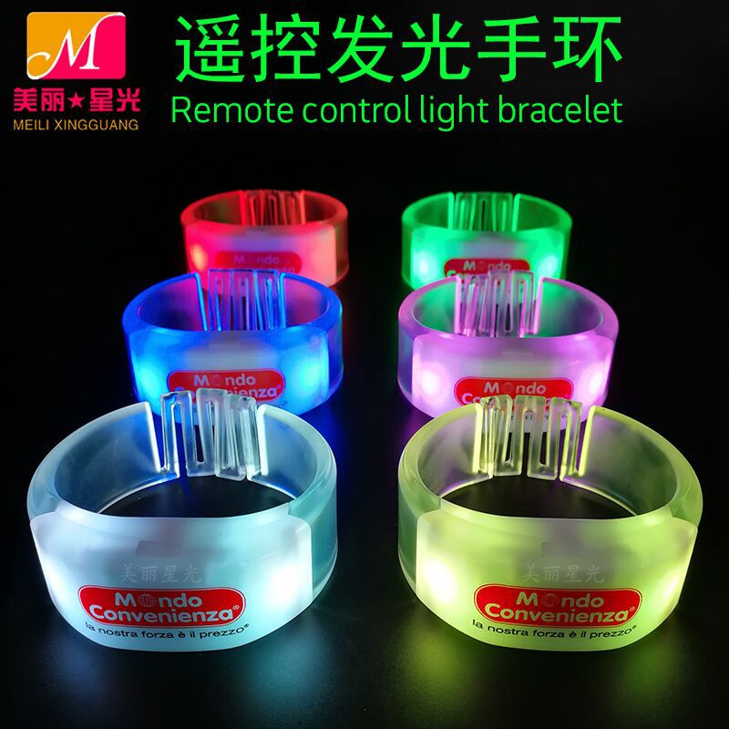 Pulsera luminosa led al por mayor, grupo de cambio de color de partición de control remoto de concierto, rompecabezas de palabras, pulsera luminosa, logotipo impreso