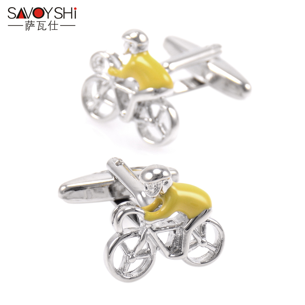Savas French Shirt Bicycle Cufflinks Athlete Yellow Bicycle Style Cuffnails Men's and Women's Personality Fun