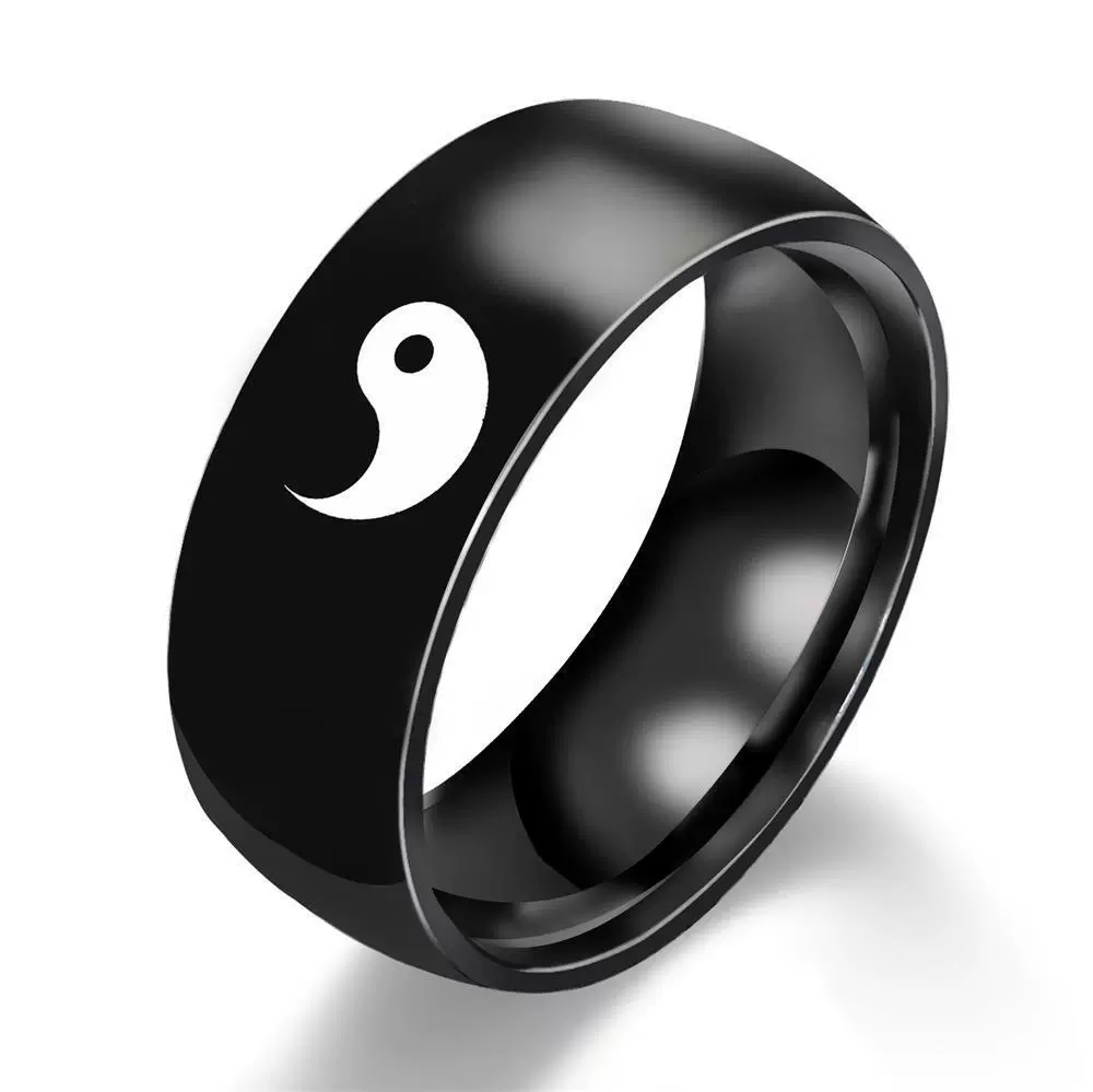 Unisex Titanium Steel Ring, Black & Silver Finish, 316L Stainless, Sizes 6–13