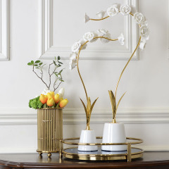 Nordic ceramic crafts simulated metal fake flower decoration hotel home entrance model room marble vase holder