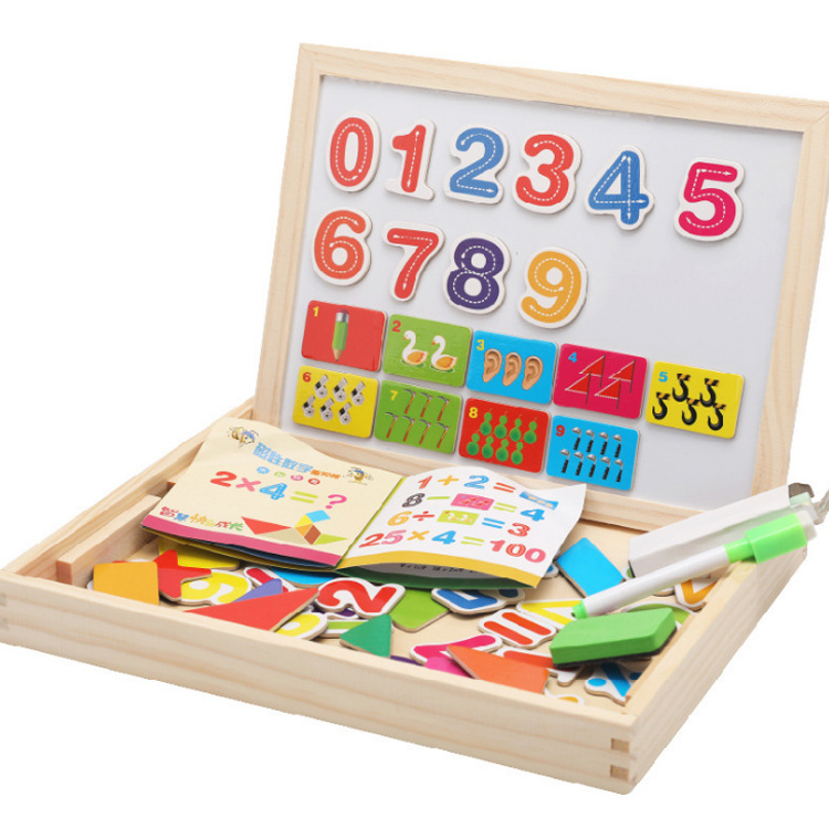 Rompecabezas de madera magnético de doble cara rompecabezas de dibujos animados niña vestir inglés rompecabezas tablero de dibujo juguetes educativos al por mayor