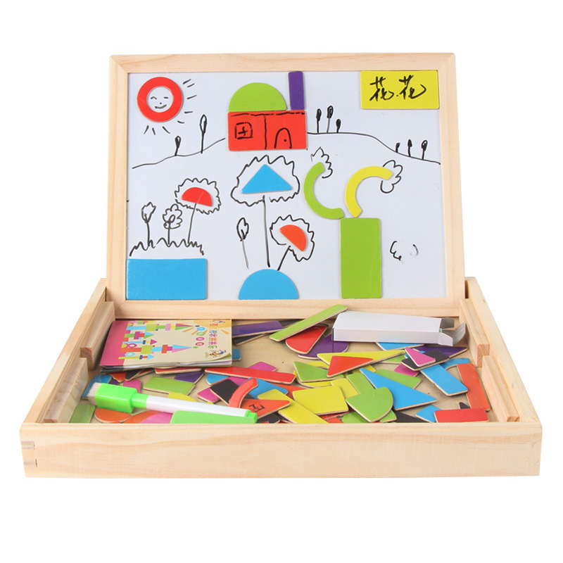 Rompecabezas de madera magnético de doble cara rompecabezas de dibujos animados niña vestir inglés rompecabezas tablero de dibujo juguetes educativos al por mayor