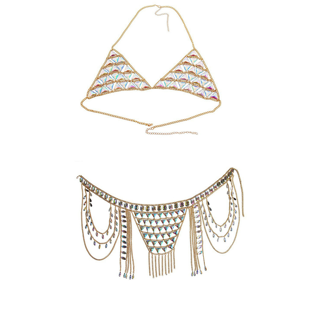 Nuevos accesorios transfronterizos europeos y americanos, cadena de cintura de acrílico de moda retro, conjunto de cadena corporal geométrica multicapa, moderno image 6