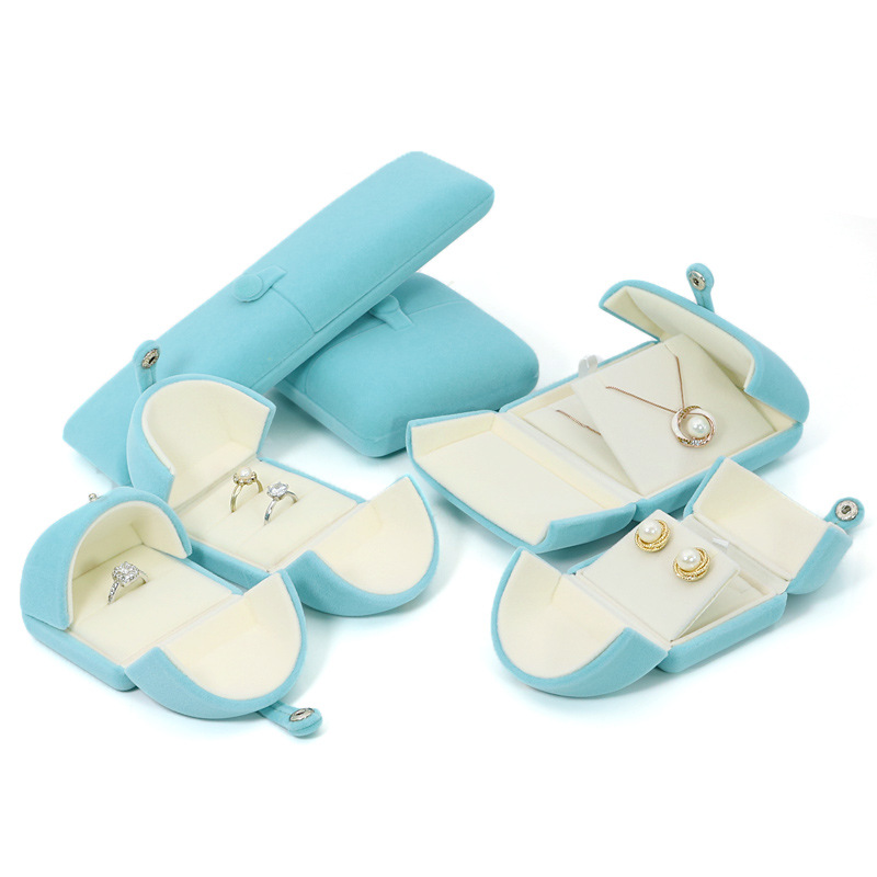 双开浅蓝色绒盒 创意按扣戒指盒对戒盒耳坠项链盒子手镯盒手链盒
