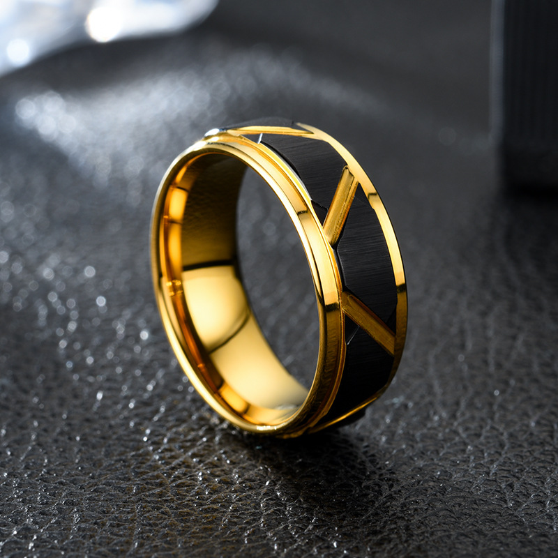 Versorgung Titan stahl ring männer hand schmuck schwarz + gold geschlitzt titan stahl ring_voghion.com
