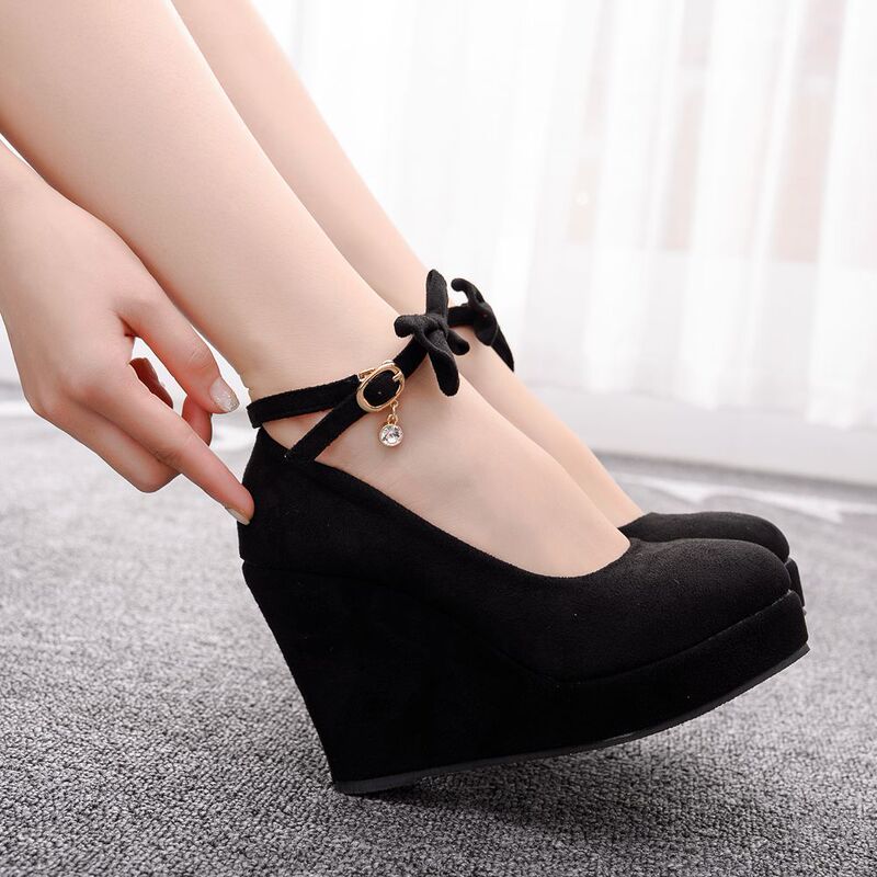 Korean Style Foreign Trade Large Size Shoes Wedge Heel Shallow Mouth One-Line Round Toe Red Wedding Shoes High Heels Flats Waterproof Platform Women's Shoes Korean Style Foreign Trade Large Size Shoes Wedge Heel Shallow Mouth One-Line Round Toe Red Wedding Shoes High Heels Flats Waterproof Platform Women's Shoes
