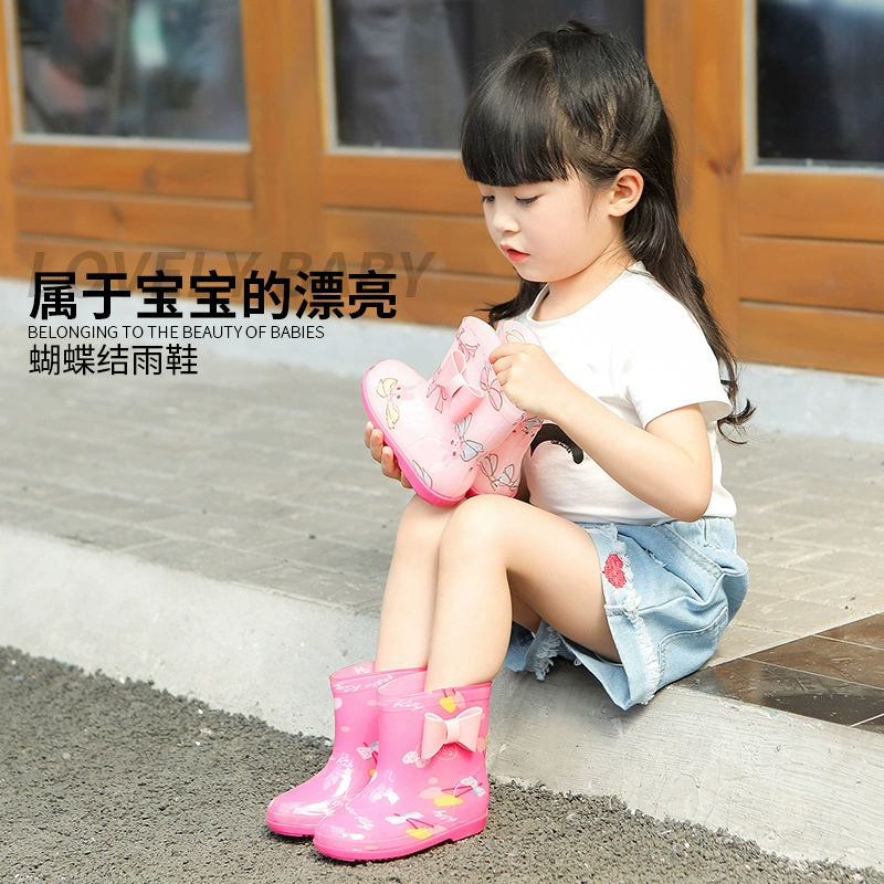 Звездная погоня за ногами маленький цветочный тканевый лук экспорт Японии и Южной Кореи модные детские резиновые сапоги для девочек поколение волос