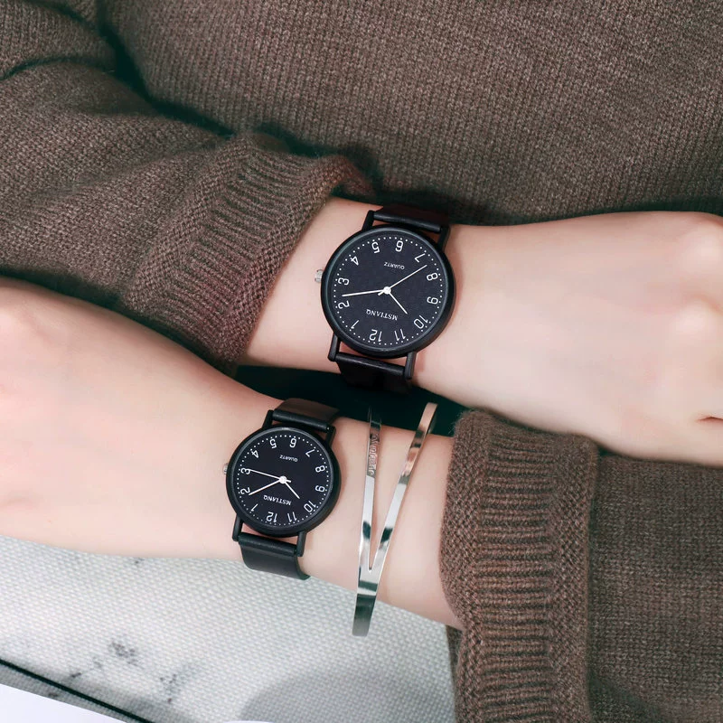 Retro Couple Watch, Korean Style Trend, Minimal Dial, Leather Strap (Large & Small)