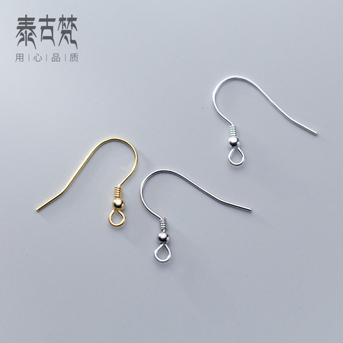 S925 plain silver electroplated gold printed semi-finished product with bead ear hooks handmade DIY jewelry accessories wholesale 0213C