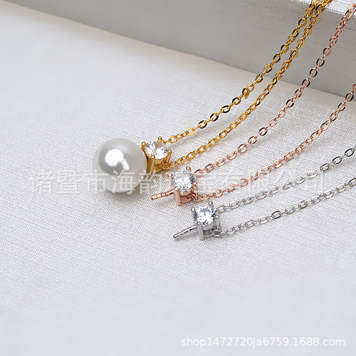 Handmade diy accessories S925 silver earrings pendant princess pendant necklace female pendant pearl empty support trend 1265