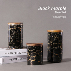 Kitchen ceramic snack storage box storage jar, marble pattern five-grain storage jar, food sealing jar