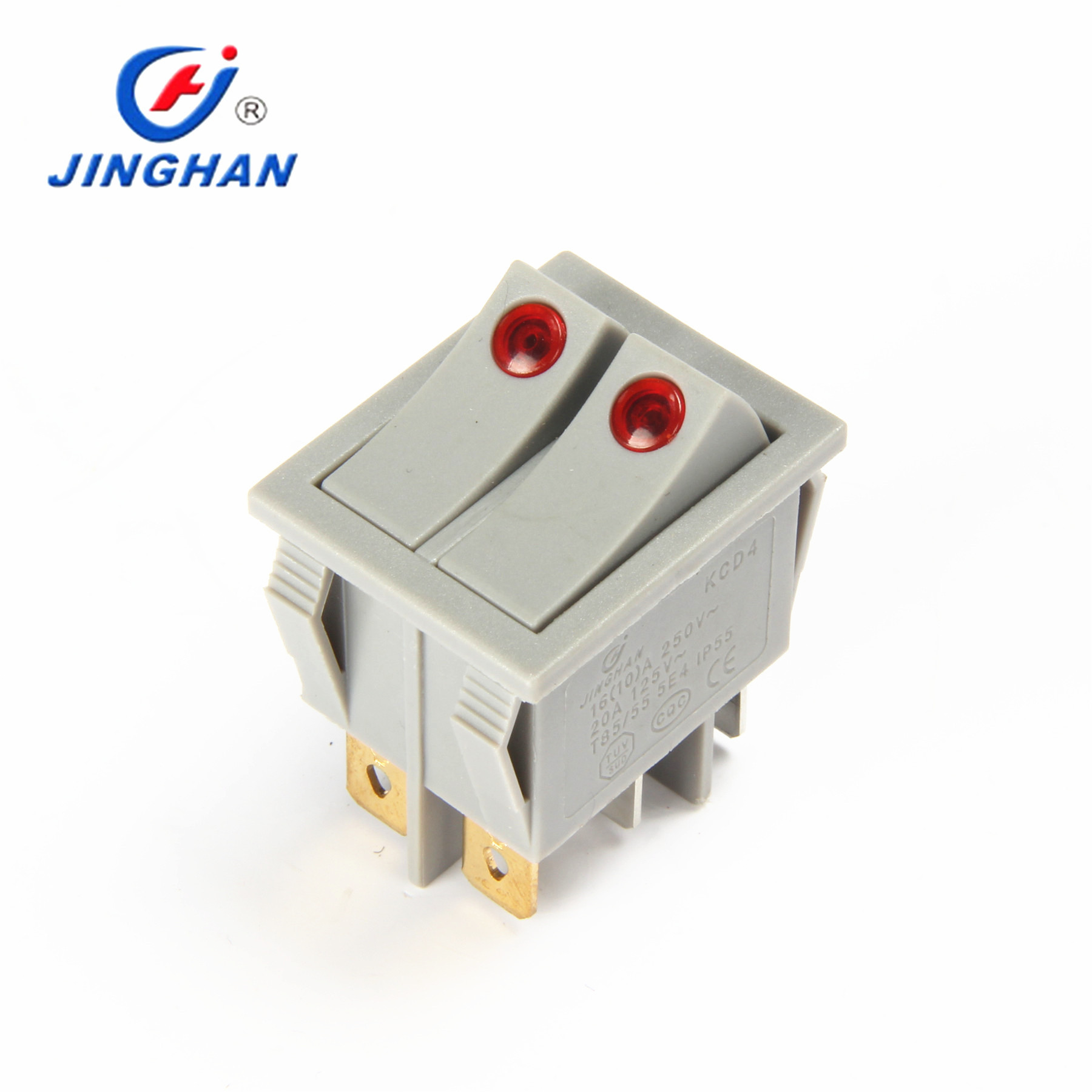 晶瀚 JNGHAN 双联猫眼船型开关 电热器开关 大电流开关KCD4-202MN