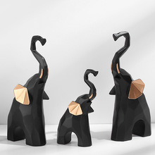 北歐馬卡龍創意幾何三口象擺件電視櫃客廳辦公室樹脂大象小裝飾品