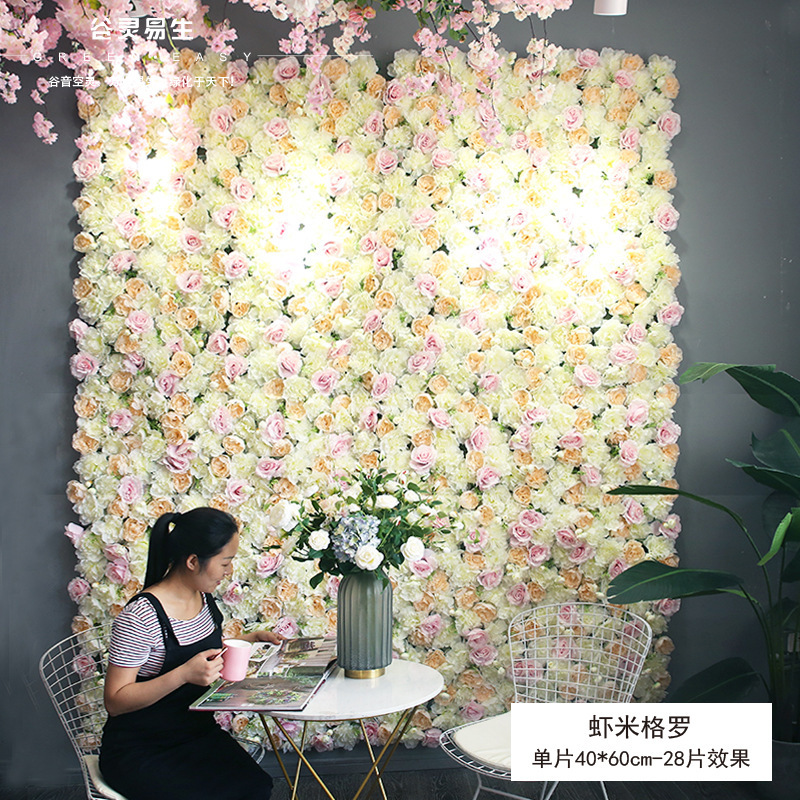Pared de flores artificiales para bodas, pared de plantas, fondo de pared para bodas, decoración de flores falsas para escaparates de centros comerciales, flores de seda de rosa al por mayor