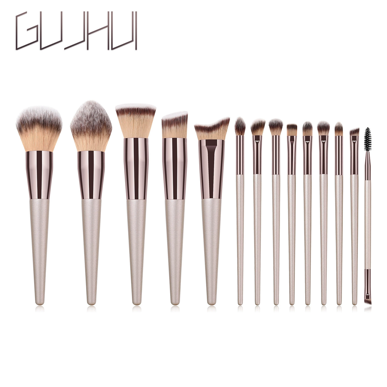 Набор кистей (FINDCOLOR MAKEUP) 14 шт., ручки цвета шампань, чехол для путешествий